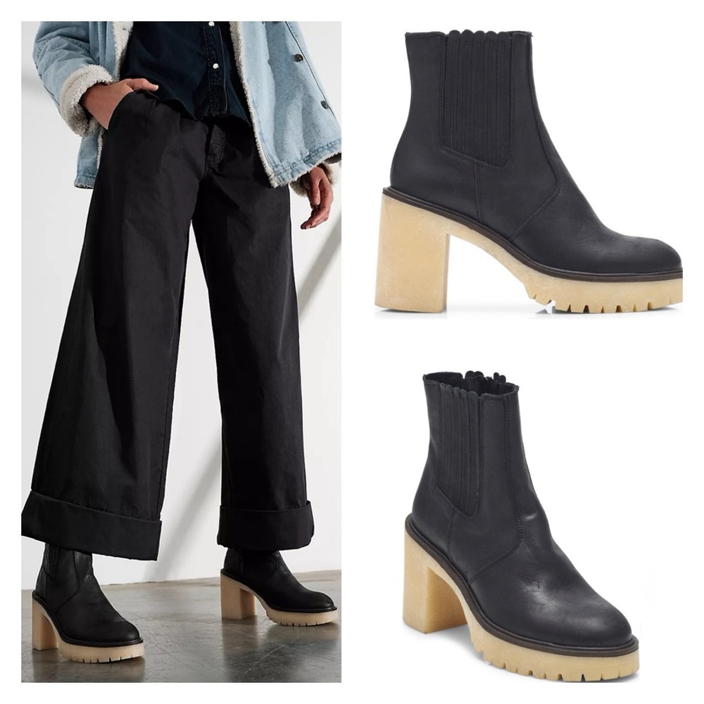 FREE PEOPLE James Chelsea Black Leather Chunky Preppy Boot 9.5